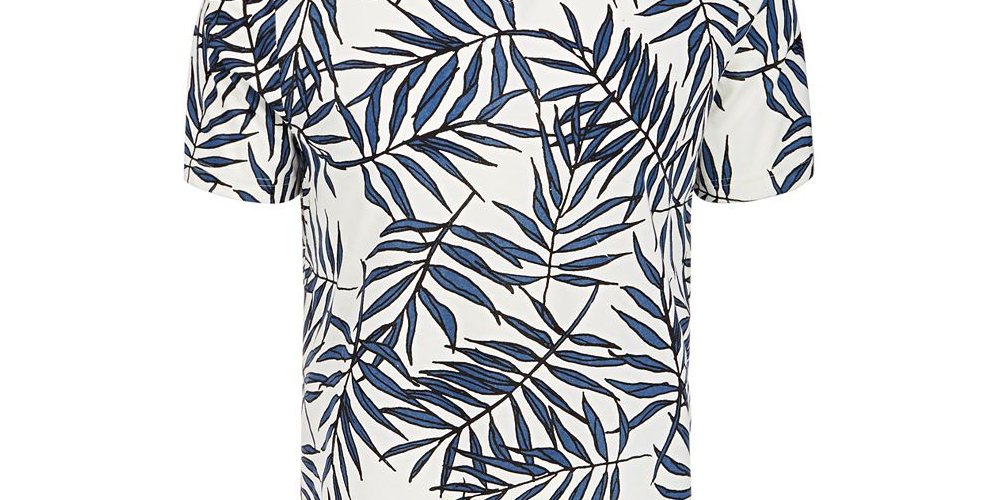 American Rag Men's Leaf Lines V Neck T-Shirt -Blue Size Medium