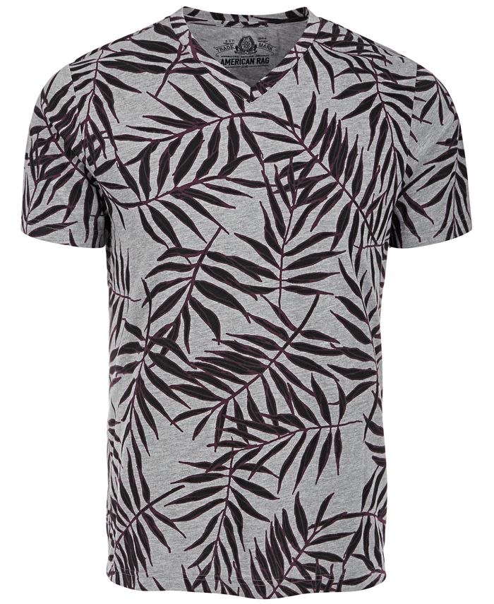 American Rag Men's Leaf Lines V Neck T-Shirt Gray Size Large