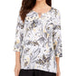 JM Collection Women's Printed Keyhole Crinkle Top White Size X-Small