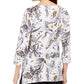 JM Collection Women's Printed Keyhole Crinkle Top White Size X-Small