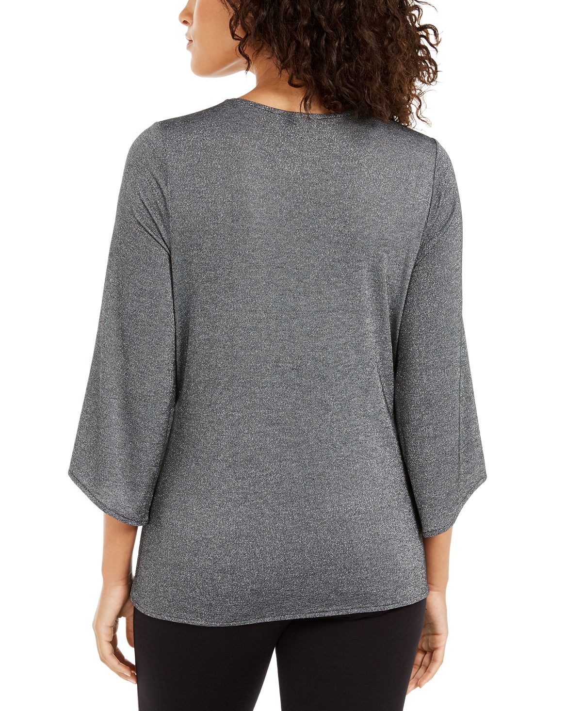 Alfani Women's Metallic Tie Front Top Gray Size XX-Large