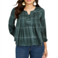 Style & Co Women's Plaid Split Neck Top Green Size X-Small