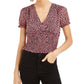 Bar III Women's Smocked Printed Top Red Size X-Large