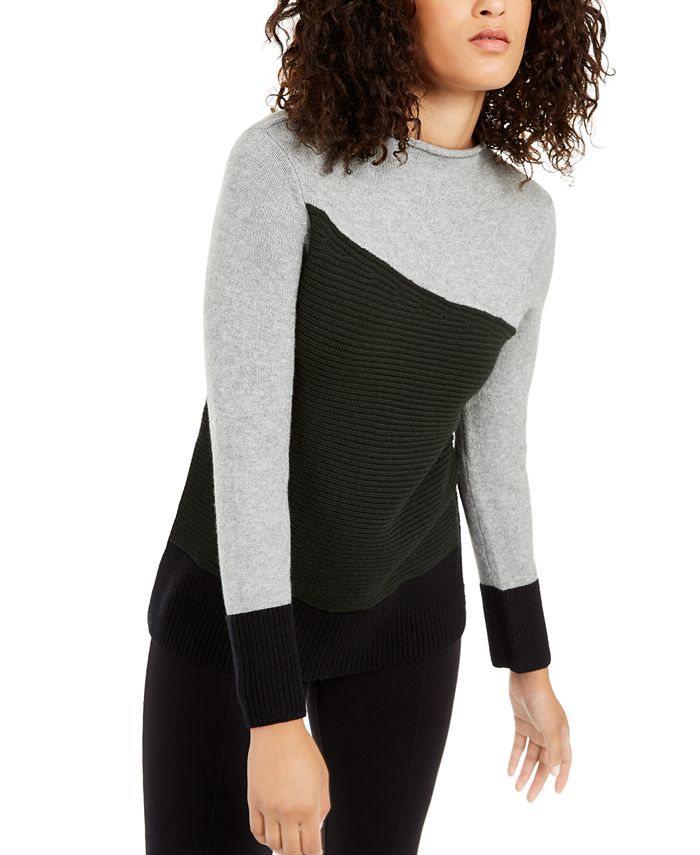 Alfani Women's Colorblocked Sweater Grey Size X-Small