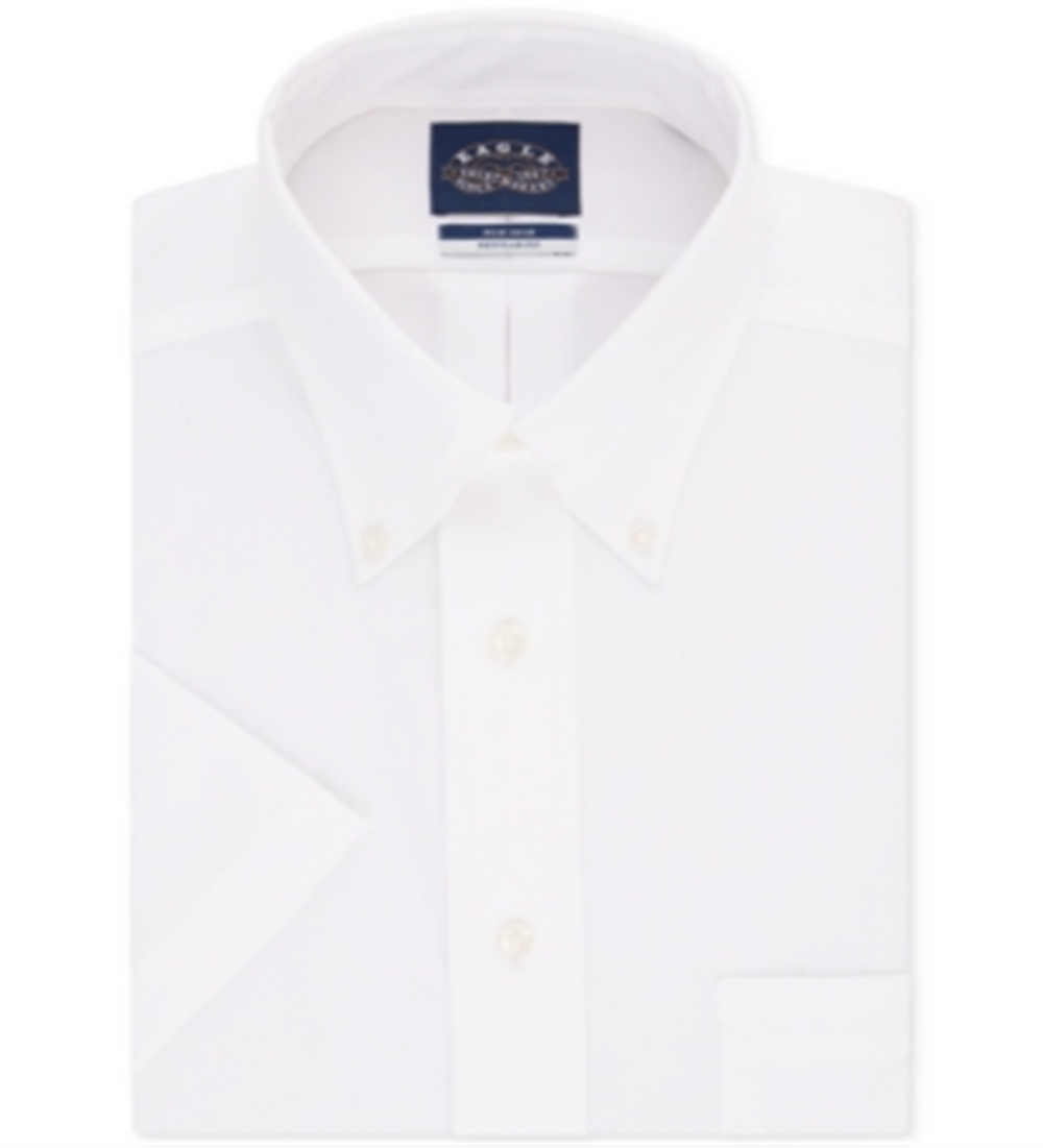 Eagle Men's Classic Regular Fit Non Iron Flex Collar Solid Short Sleeve Dress Shirt White Size 15