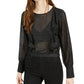 Bar III Women's Ruffled Metallic Dot Blouson Sleeve Top Black Size 2XS