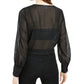 Bar III Women's Ruffled Metallic Dot Blouson Sleeve Top Black Size 2XS