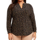 Anne Klein Women's Dot Split Neck Knit Pullover Blouse Black Size 0X