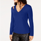 INC International Concepts Women's Cut Out V Neck Pullover Top Blue Size Small