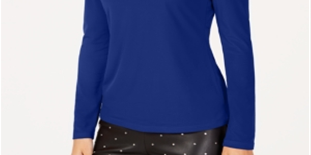 INC International Concepts Women's Cut Out V Neck Pullover Top Blue Size Small