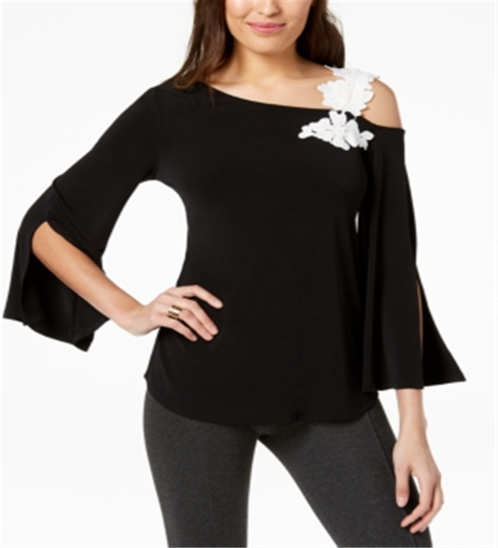 Alfani Women's One Shoulder Applique Top Black Size Petite L