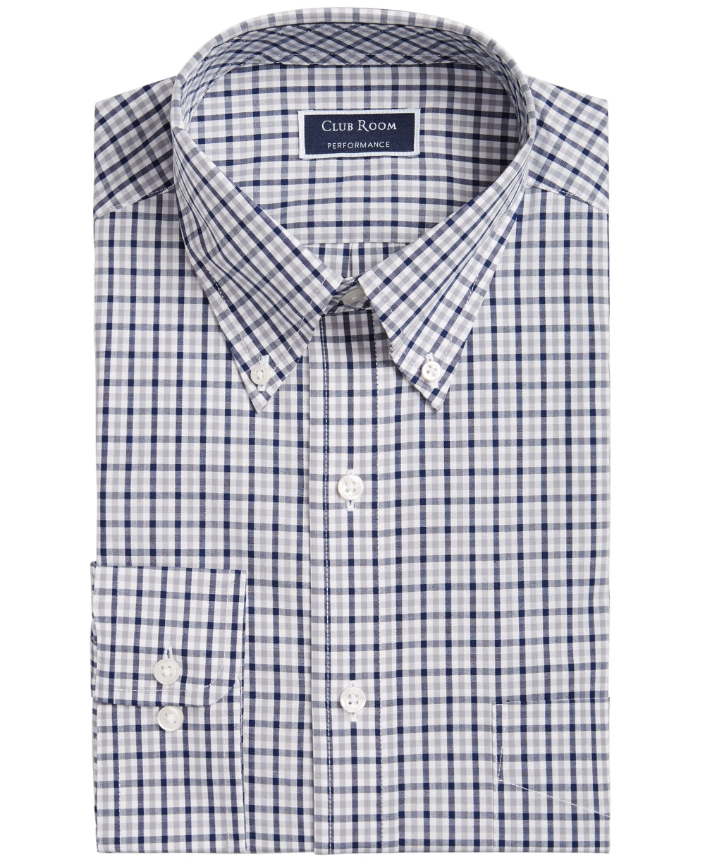 Club Room Men's Classic Regular Fit Gingham Check Performance Dress Shirt Grey Size 32X33