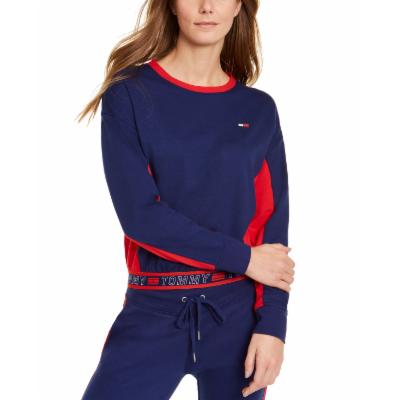 Tommy Hilfiger Women's Neck with Taping Cotton Jimmy Jazz Cropped Crew Top Blue Size Medium
