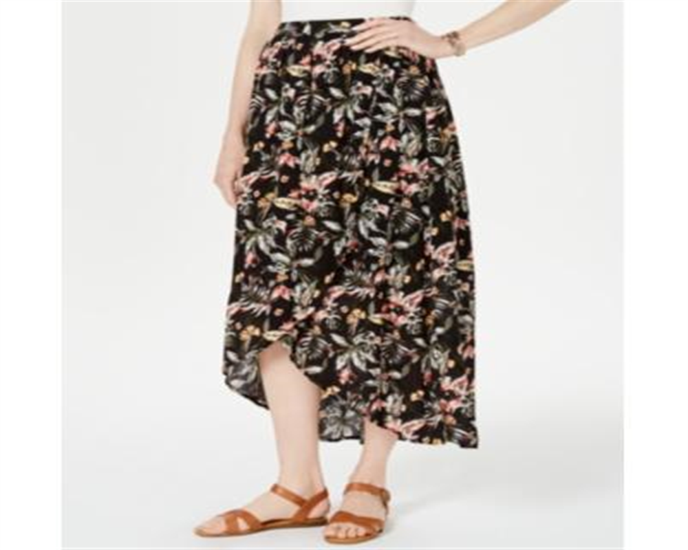 Style & Co Women's Printed High Low Skirt Black Size Petite X-Large