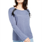 INC International Concepts Women's Lace up Scoop Neck Top Blue Size XX-Large