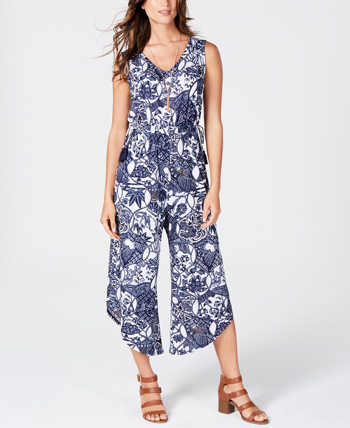 Style & Co Women's Sleeveless Cropped Jumpsuit Blue Size Large