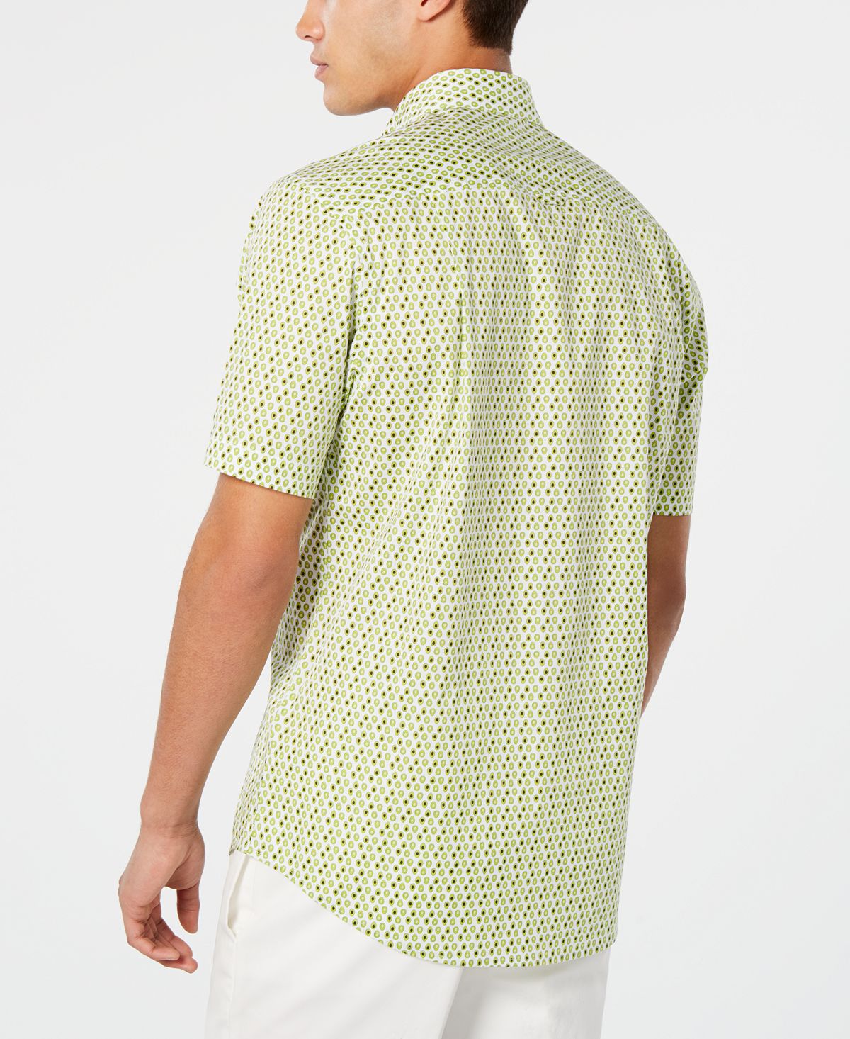 Club Room Men's Woven Printed Button Down Shirt Green Size Large