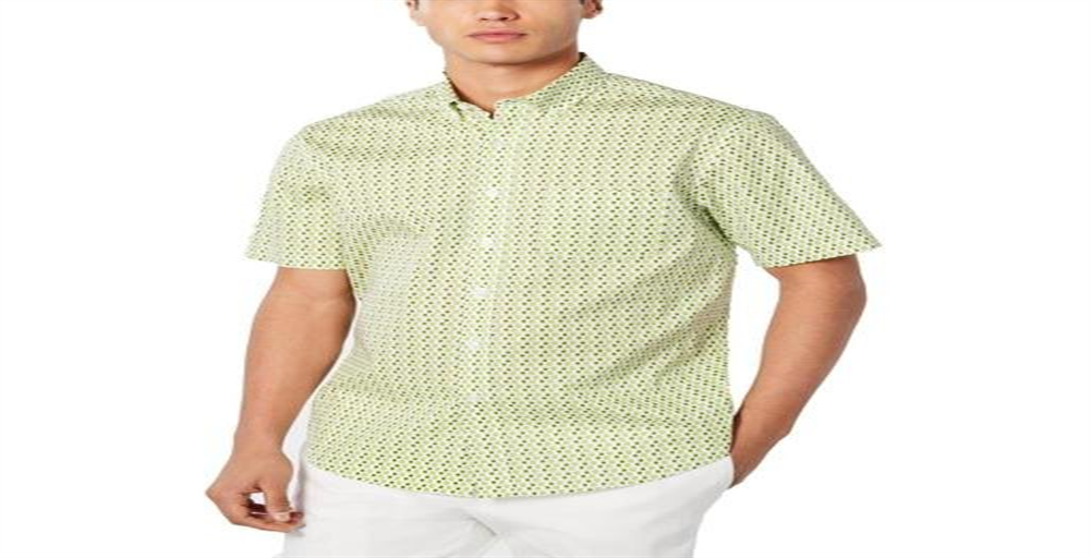 Club Room Men's Woven Printed Button Down Shirt Green Size Large