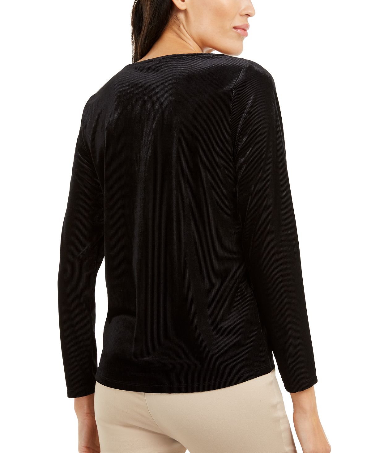 Alfani Women's Textured Scoop Neck Long Sleeve Casual Top Black Size X-Small