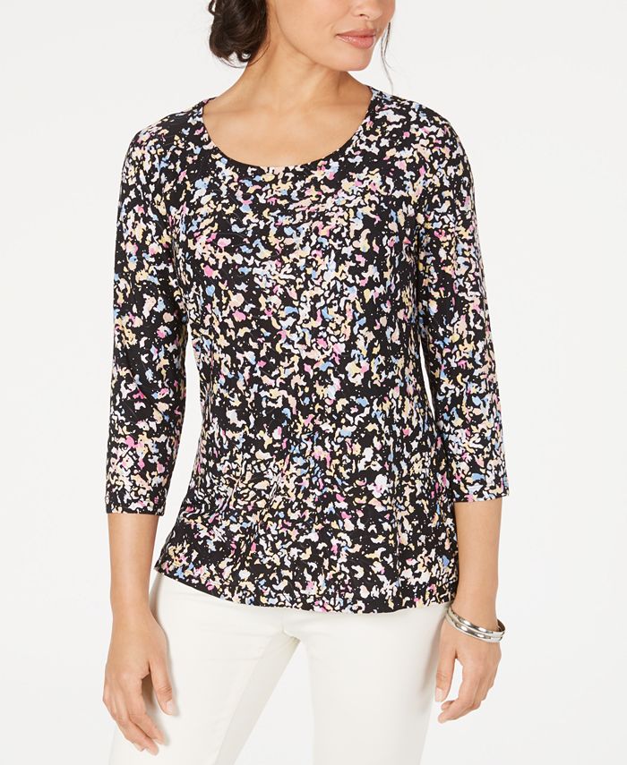 JM Collection Women's Mosaic Gel Dot Top Black Size Petite S