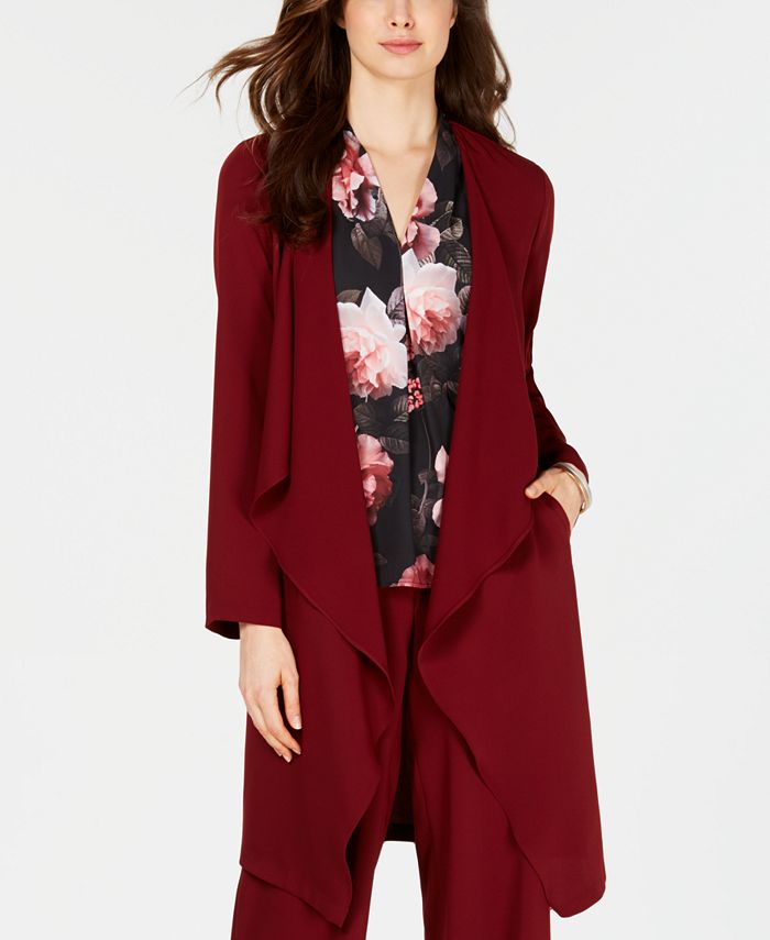 Nine West Women's Draped Open Front Topper Jacket Red Size Large