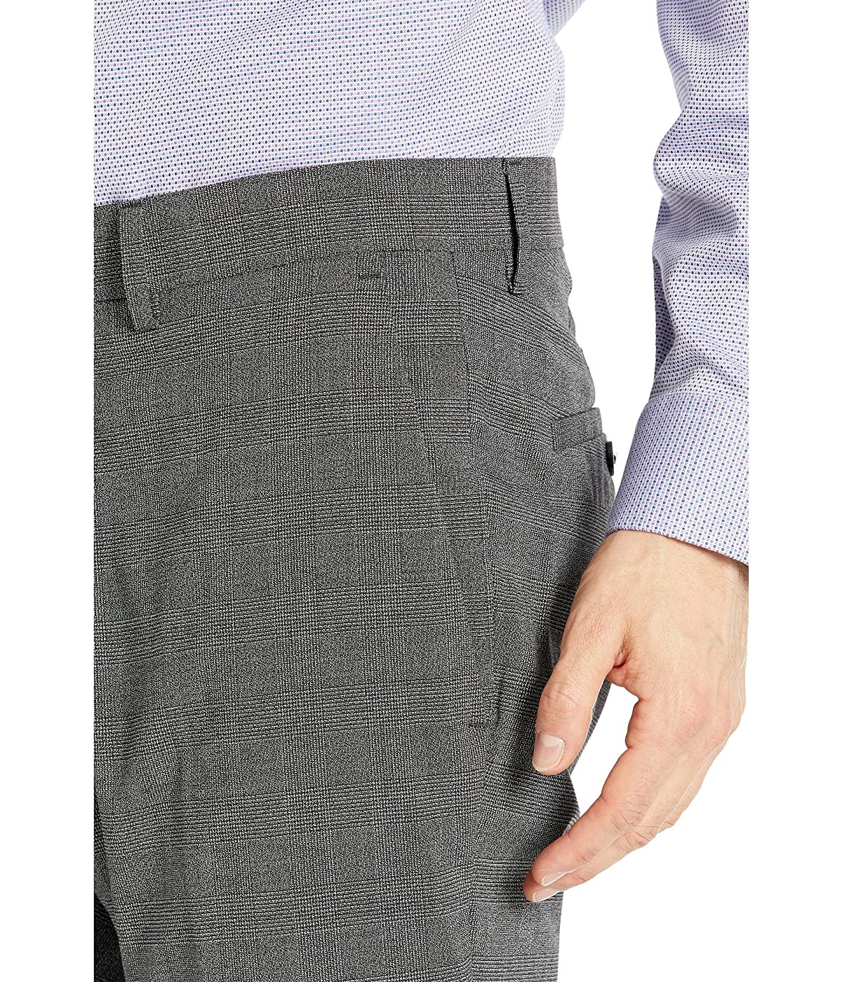 Kenneth Cole Reaction Men's Stretch Heather Glen Plaid Slim Fit Flat Front Dress Pants Grey Size 40X32