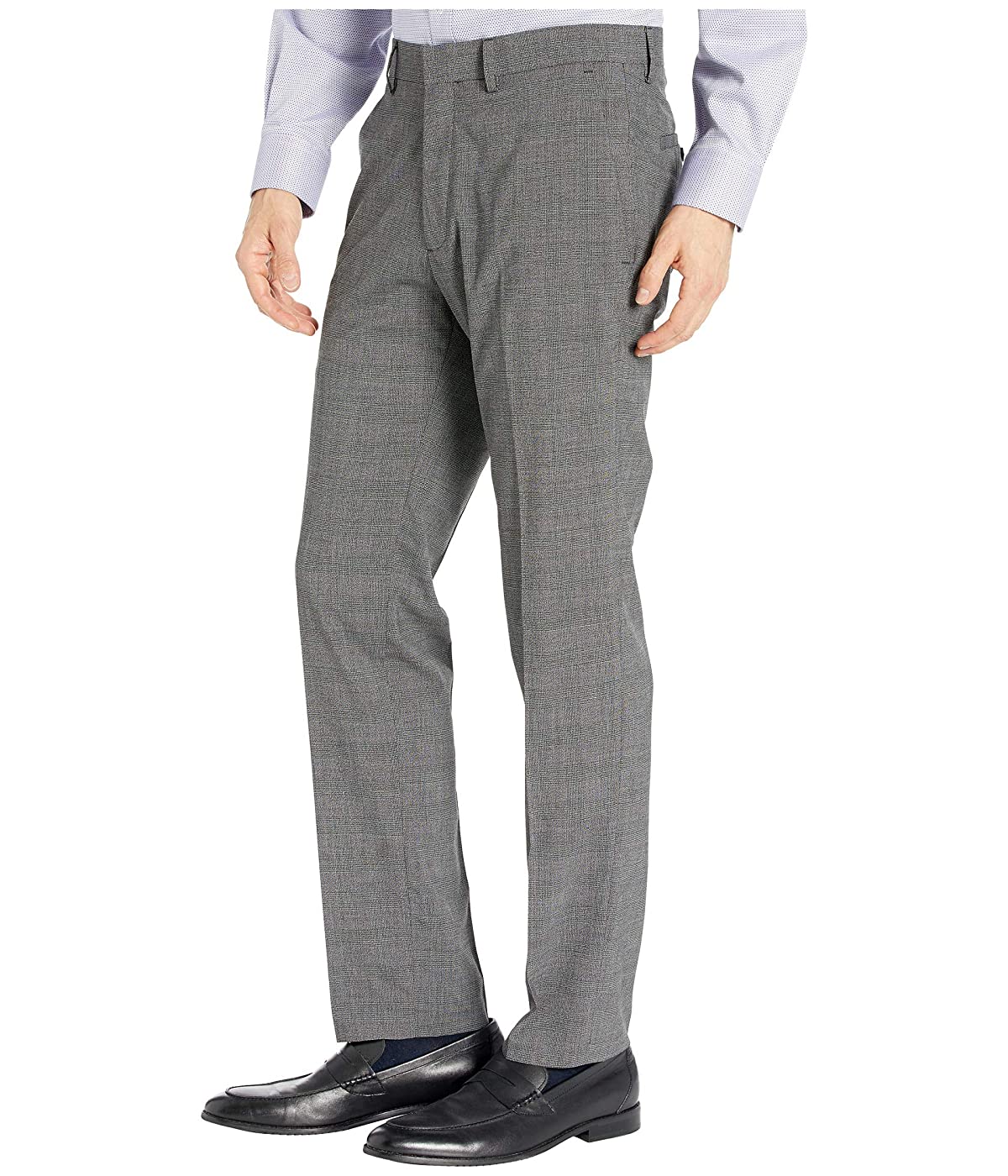 Kenneth Cole Reaction Men's Stretch Heather Glen Plaid Slim Fit Flat Front Dress Pants Grey Size 40X32