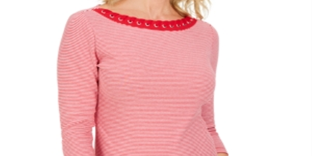 Karen Scott Women's Printed 3/4 Sleeve Cotton Top Red Size Petite L
