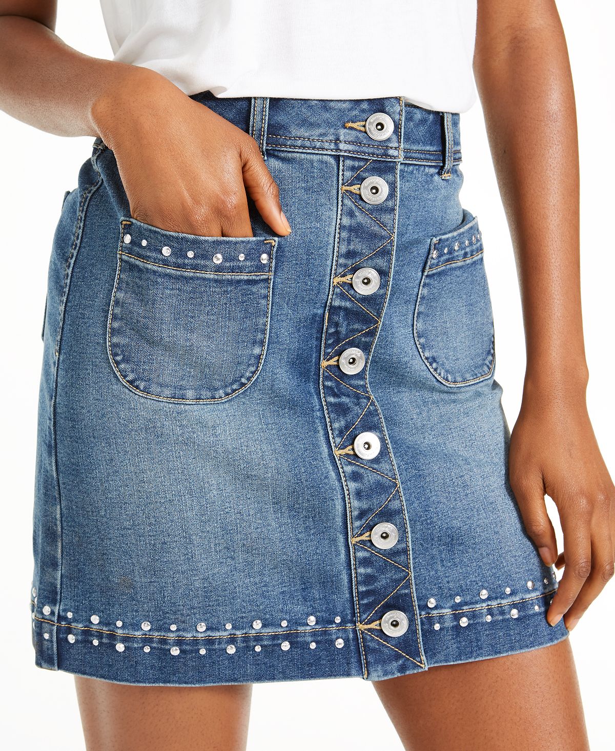 INC Iternational Concepts Women's Studded Jean Skirt Blue Size 6