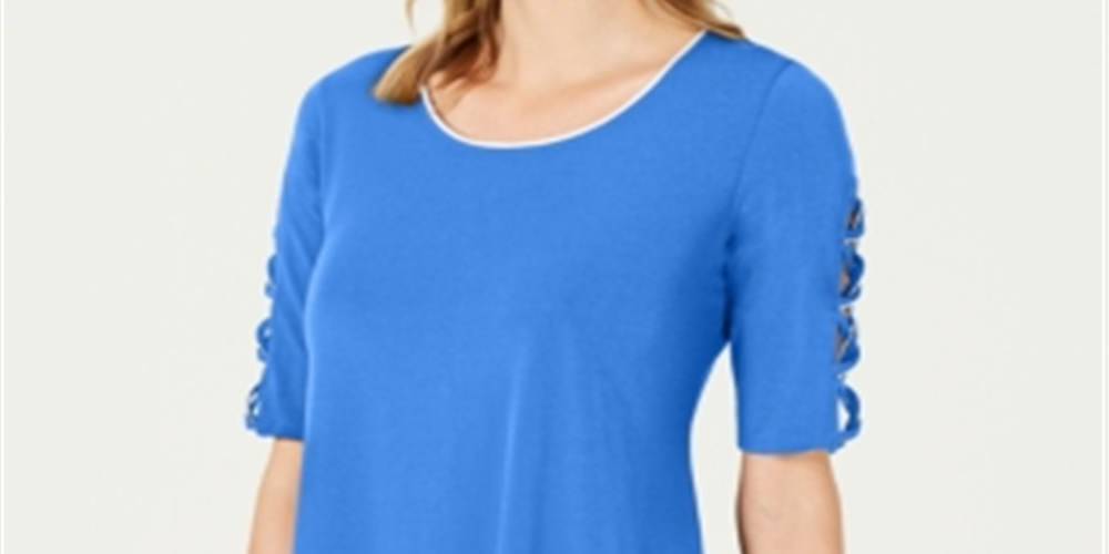 JM Collection Women's Braided Sleeve Tunic Blue Size Petite XL