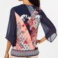 JM Collection Women's V Neck Printed Chiffon Sleeve Top Blue Size L