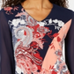 JM Collection Women's V Neck Printed Chiffon Sleeve Top Blue Size L