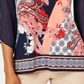 JM Collection Women's V Neck Printed Chiffon Sleeve Top Blue Size L