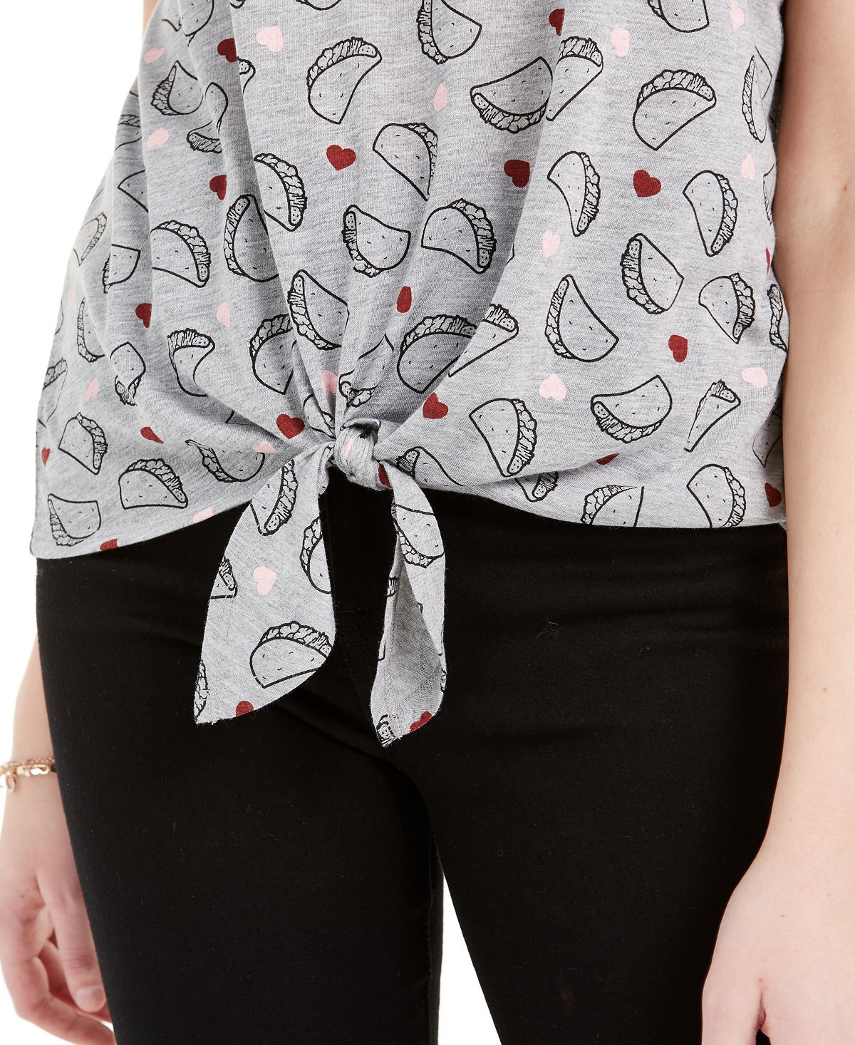 Love Tribe Juniors' Taco Tie-Front T-Shirt Gray Size S