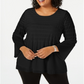 Alfani Women's Smocked Stripe Top Black Size 2X