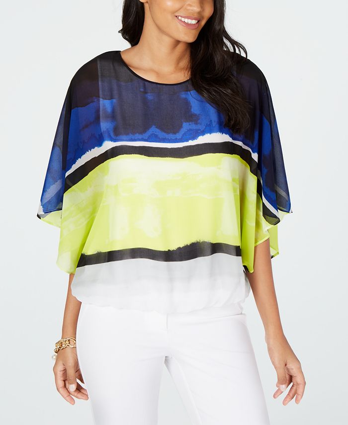 Alfani Women's Colorblocked Bubble Top White Size Petite L
