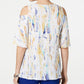 JM Collection Women's Printed Cold Shoulder Crinkle Texture Top White Size Large