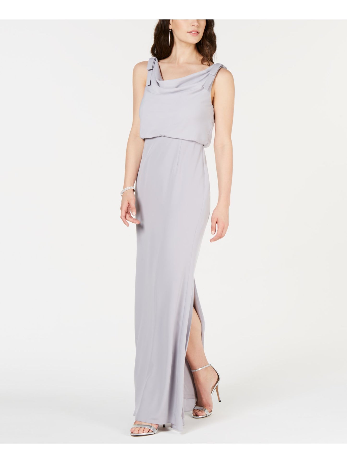 Adrianna Papell Women's Solid Blouson Gown Dress Gray Size 10