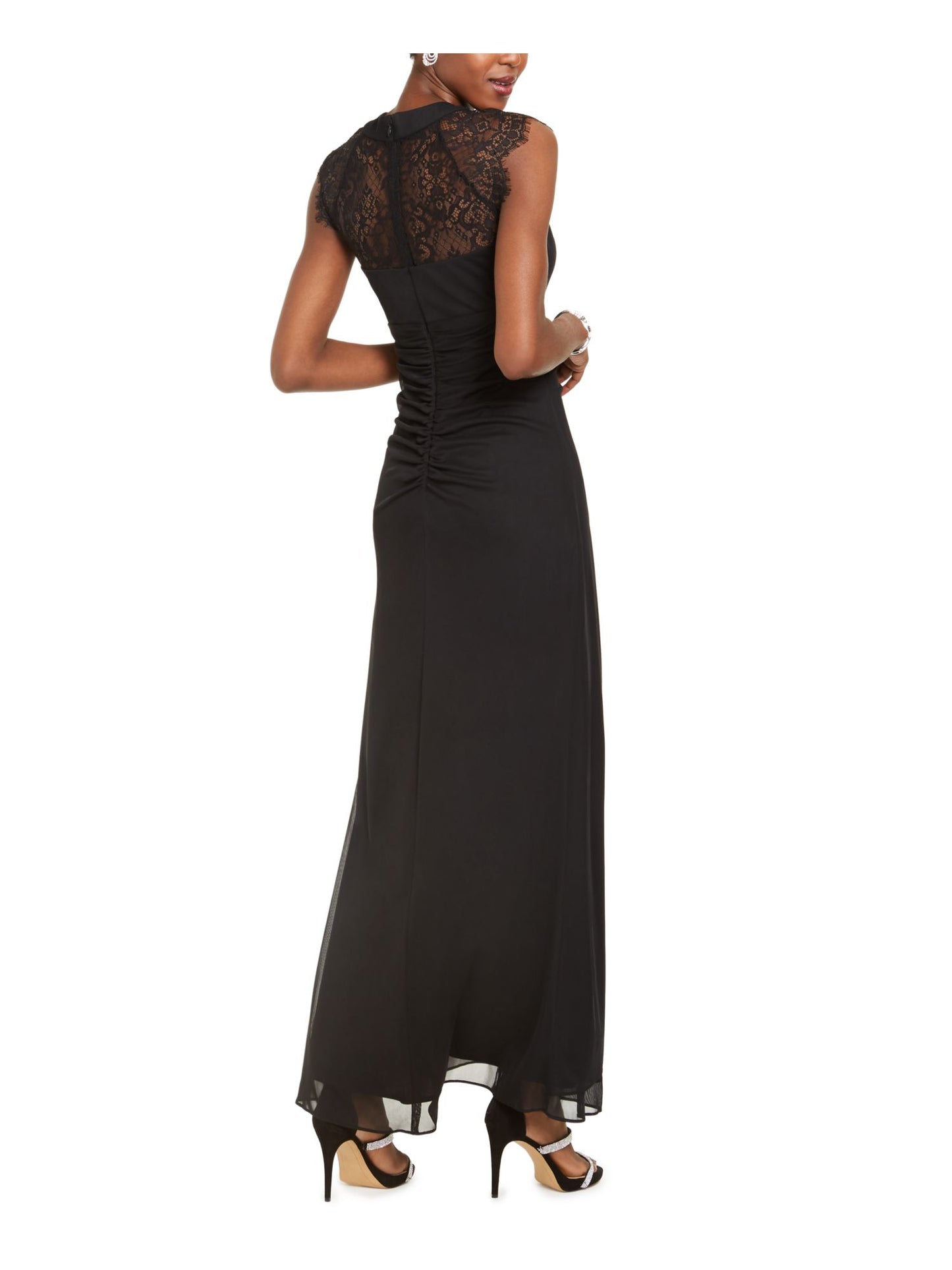 Betsy & Adam Women's Lace Sleeve Drape Front Gown Black Size 6
