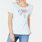 Karen Scott Women's Embellished Striped T-Shirt White Size X-Large