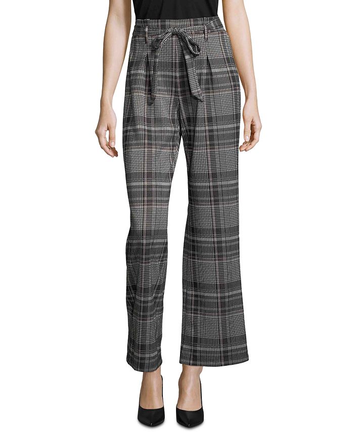 John Paul Richard Women's Plaid Tie Front Pull on Pants Black Size Small