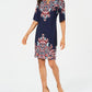 JM Collection Women's Floral Print Studded Dress Blue Size Large
