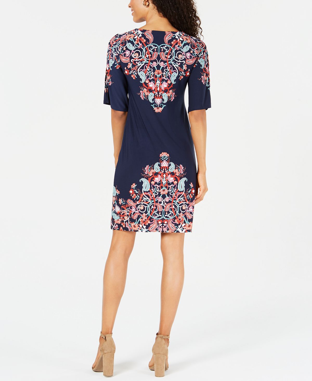 JM Collection Women's Floral Print Studded Dress Blue Size Large