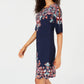 JM Collection Women's Floral Print Studded Dress Blue Size Large