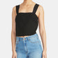 Rachel Roy Women's Sleeveless Square Neck Crop Top Black Size Medium