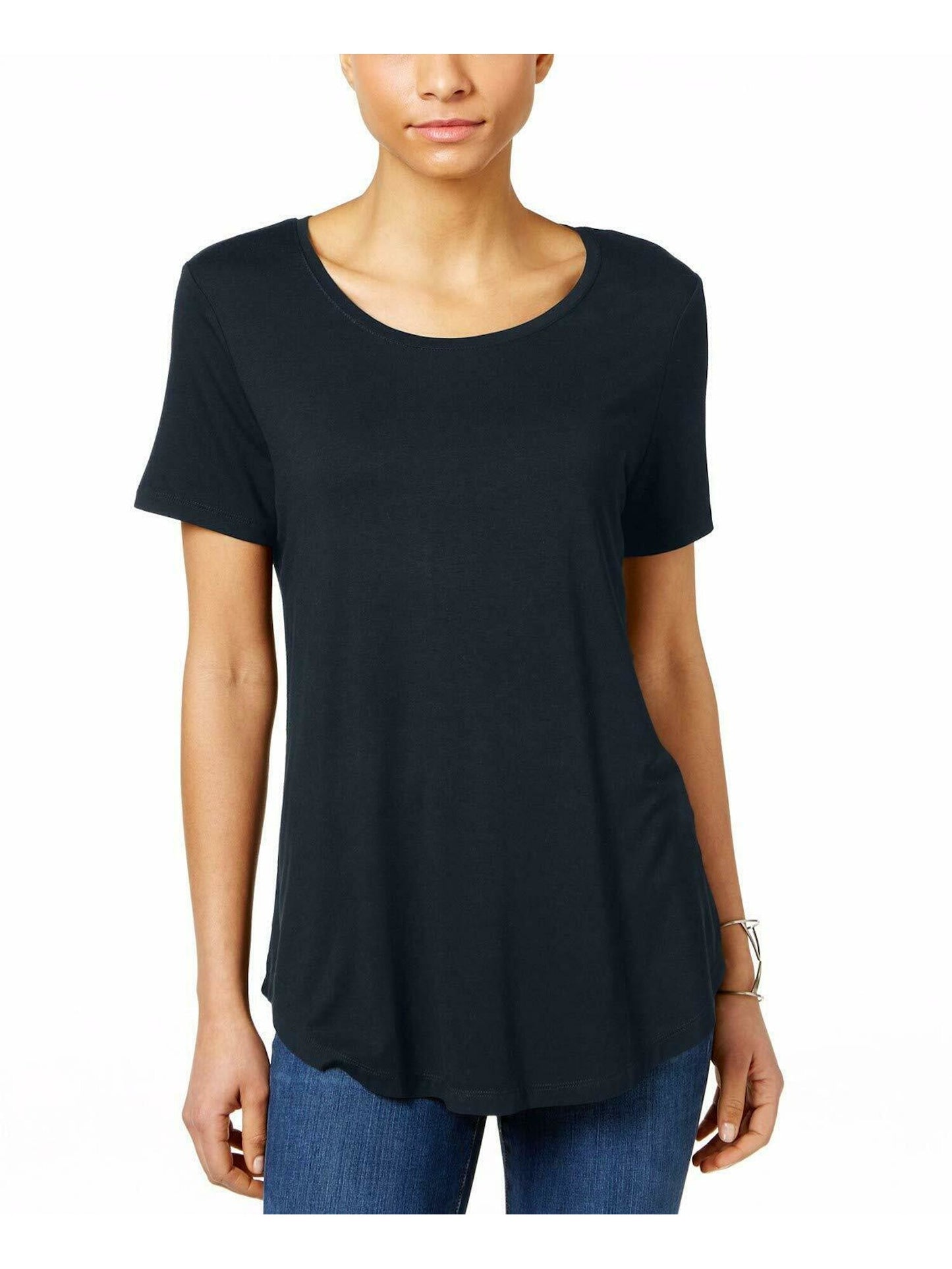 JM Collection Women's Shirttail Hem Top Dark Blue Size Petite L