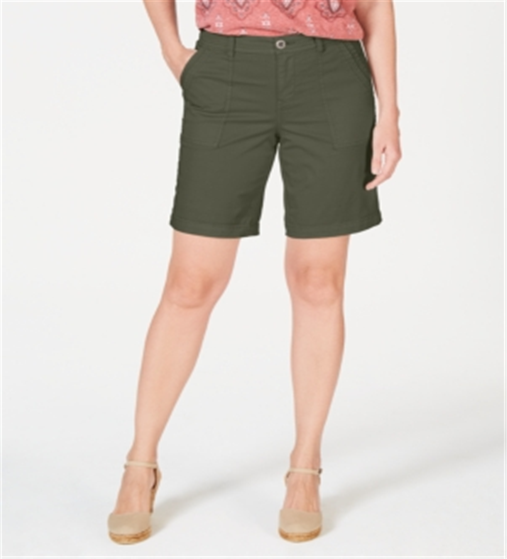 Style & Co Women's Double Pocket Cuffed Shorts Green Size 16