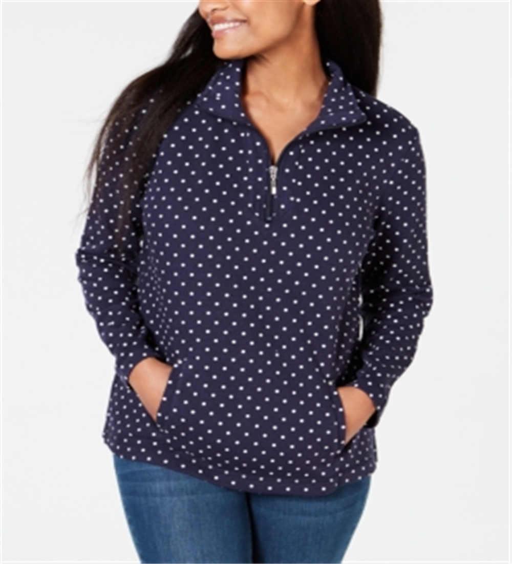Karen Scott Women's Sport Printed Zip Top Blue Size M
