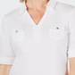 Karen Scott Women's Cotton Cuffed Elbow-Sleeve Top White Size 2XL