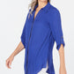 JM Collection Women's Collared Button up Top Blue Size S